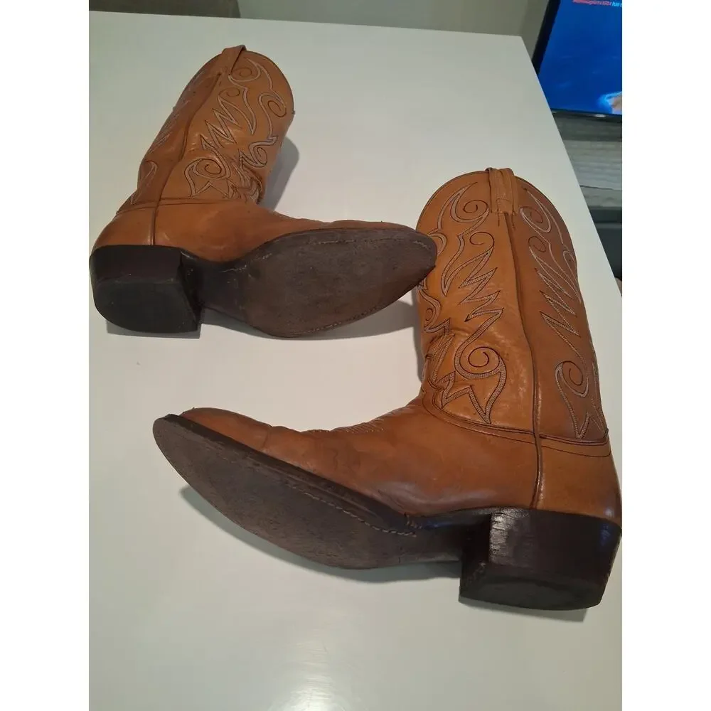 Vintage Dan Post 6865 Men's Brown Leather Cowboy Boots Size 8 D Western Stitch